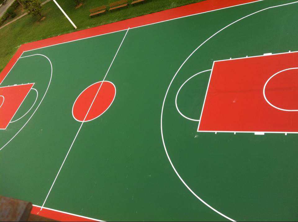 天津太仓硅PU材料打造的篮球场打破传统施工模式